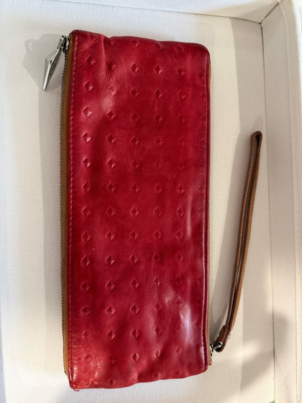 HOBO DISTRESSED WALLET CLUTCH  ZIP TOP & BOTTOM 4x8 SOFT LEATHER IN TERRACOTTA!